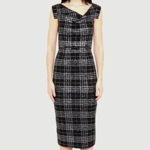 Black Halo Jackie Black and White Plaid Midi Dress